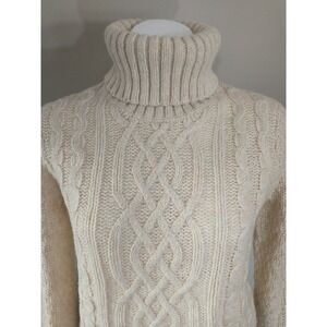 NWT Eddie Bauer Womens Lambswool Cable Knit Turtleneck Sweater Cream Size S